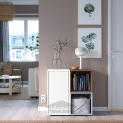 ترکیب کابینت با پایه ها ایکیا مدل IKEA EKET رنگ سفید/اثر گردویی خاکستری مایل به آبی روشن