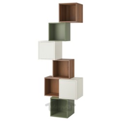 ترکیب کابینت دیواری ایکیا مدل IKEA EKET رنگ افکت گردو/سفید خاکستری-سبز