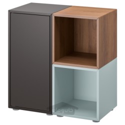 ترکیب کابینت با پایه ها ایکیا مدل IKEA EKET رنگ خاکستری تیره/افکت گردویی خاکستری-آبی روشن