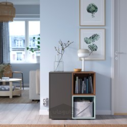 ترکیب کابینت با پایه ها ایکیا مدل IKEA EKET رنگ خاکستری تیره/افکت گردویی خاکستری-آبی روشن