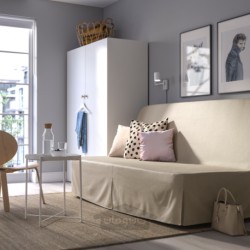 مبل تخت خواب شو 3 نفره ایکیا مدل IKEA NYHAMN رنگ با تشک فنری جیبی/بژ ناگن