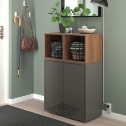 ترکیب کابینت با پایه ها ایکیا مدل IKEA EKET رنگ خاکستری تیره/اثر گردو