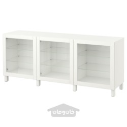 ترکیب ذخیره سازی با درب ایکیا مدل IKEA BESTÅ رنگ سفید/سیندویک/سفید شیشه شفاف استابارپ