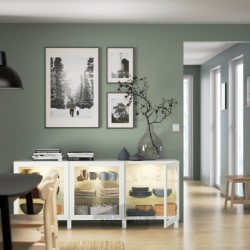 ترکیب ذخیره سازی با درب ایکیا مدل IKEA BESTÅ رنگ سفید/سیندویک/سفید شیشه شفاف استابارپ