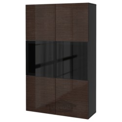 ترکیب ذخیره سازی با درب های شیشه ای ایکیا مدل IKEA BESTÅ رنگ مشکی-قهوه ای/براق سلسویکن/قهوه ای شیشه دودی