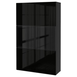 ترکیب ذخیره سازی با درب های شیشه ای ایکیا مدل IKEA BESTÅ رنگ مشکی-قهوه ای/براق سلسویکن/شیشه دودی مشکی