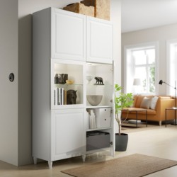 ترکیب ذخیره سازی با درب های شیشه ای ایکیا مدل IKEA BESTÅ رنگ سفید اسمویکن/سفید شیشه شفاف استویک