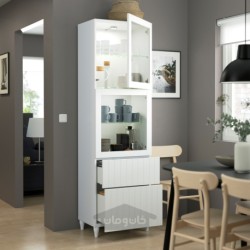 ترکیب ذخیره سازی با درب های شیشه ای ایکیا مدل IKEA BESTÅ رنگ سفید/ساترویکن/سفید شیشه شفاف کبارپ