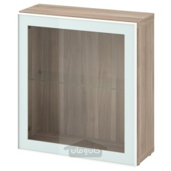 واحد قفسه با درب شیشه ای ایکیا مدل IKEA BESTÅ رنگ اثر گردویی خاکستری گلاسویک/سفید/شیشه شفاف سبز روشن
