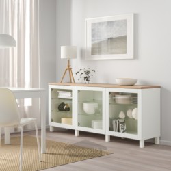 ترکیب ذخیره سازی با درب ایکیا مدل IKEA BESTÅ رنگ سفید/سیندویک/سفید شیشه شفاف استابارپ