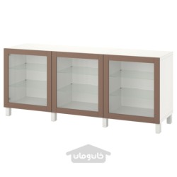 ترکیب ذخیره سازی با درب ایکیا مدل IKEA BESTÅ رنگ سفید سیندویک/استابارپ/شیشه شفاف خاکستری مایل به قهوه ای روشن