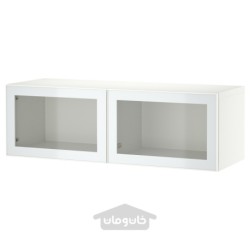 ترکیب کابینت دیواری ایکیا مدل IKEA BESTÅ رنگ سفید گلسویک/سفید/شیشه شفاف سبز روشن