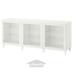 ترکیب ذخیره سازی با درب ایکیا مدل IKEA BESTÅ رنگ سفید/استویک/سفید شیشه شفاف کبارپ