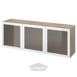 ترکیب ذخیره سازی با درب ایکیا مدل IKEA BESTÅ رنگ اثر گردویی خاکستری گلاسویک/سفید/شیشه مات سبز روشن
