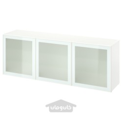 ترکیب ذخیره سازی با درب ایکیا مدل IKEA BESTÅ رنگ سفید گلسویک/سفید/شیشه شفاف سبز روشن