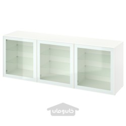 ترکیب ذخیره سازی با درب ایکیا مدل IKEA BESTÅ رنگ سفید گلسویک/سفید/شیشه شفاف سبز روشن