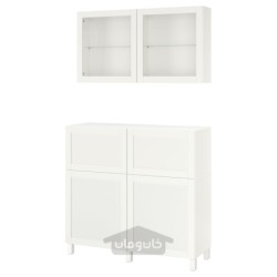 ترکیب ذخیره سازی با درب/کشو ایکیا مدل IKEA BESTÅ رنگ سفید/هانویکن/شیشه شفاف سفید استابارپ