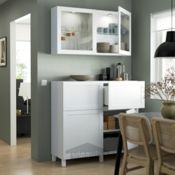 ترکیب ذخیره سازی با درب/کشو ایکیا مدل IKEA BESTÅ رنگ سفید/هانویکن/شیشه شفاف سفید استابارپ