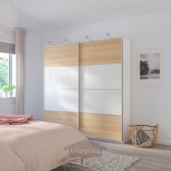 4 پنل برای قاب درب کشویی ایکیا مدل IKEA MEHAMN رنگ اثر بلوط رنگ آمیزی شده سفید/سفید