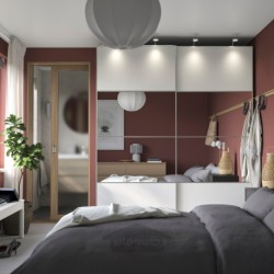 جفت درب کشویی ایکیا مدل IKEA AULI / MEHAMN رنگ شیشه آینه/سفید دو طرفه