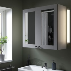 کابینت آینه 2 درب ایکیا مدل IKEA ENHET رنگ قاب درب آینه خاکستری