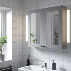کابینت آینه 2 درب ایکیا مدل IKEA ENHET رنگ قاب درب آینه خاکستری