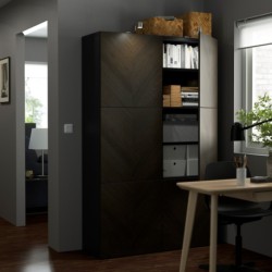 ترکیب ذخیره سازی با درب ایکیا مدل IKEA BESTÅ رنگ مشکی-قهو ای هتویکن/روکش بلوط رنگ آمیزی شده به رنگ قهوه ای تیره