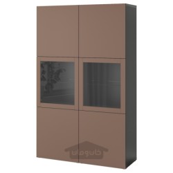 ترکیب ذخیره سازی با درب های شیشه ای ایکیا مدل IKEA BESTÅ رنگ مشکی-قهوه ای لاپویکن/شیشه شفاف خاکستری مایل به قهوه ای روشن