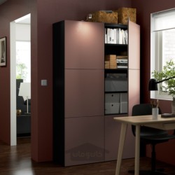 ترکیب ذخیره سازی با درب ایکیا مدل IKEA BESTÅ رنگ مشکی-قهوه ای/قهوه ای هیورتویکن