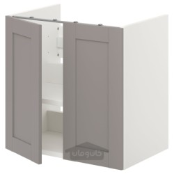 کابینت کف برای ظرفشویی با قفسه/درب ایکیا مدل IKEA ENHET رنگ قاب خاکستری درب