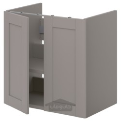 کابینت کف برای ظرفشویی با قفسه/درب ایکیا مدل IKEA ENHET رنگ قاب خاکستری درب