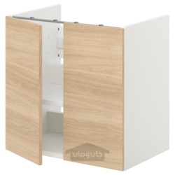 کابینت کف برای ظرفشویی با قفسه/درب ایکیا مدل IKEA ENHET رنگ جلوه بلوط درب