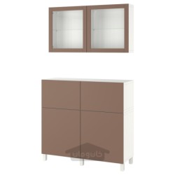 ترکیب ذخیره سازی با درب/کشو ایکیا مدل IKEA BESTÅ رنگ سفید لاپویکن/استابارپ/شیشه شفاف خاکستری مایل به قهوه ای روشن
