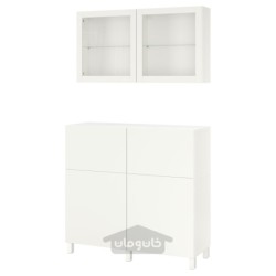 ترکیب ذخیره سازی با درب/کشو ایکیا مدل IKEA BESTÅ رنگ سفید/لاپویکن/شیشه شفاف سفید استابارپ