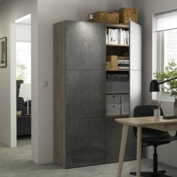 ترکیب ذخیره سازی با درب ایکیا مدل IKEA BESTÅ رنگ اثر گردوی رنگ آمیزی خاکستری کالویکن/اثر بتن خاکستری تیره