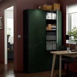 ترکیب ذخیره سازی با درب ایکیا مدل IKEA BESTÅ رنگ مشکی-قهوه ای سلسویکن/سبز زیتونی تیره براق