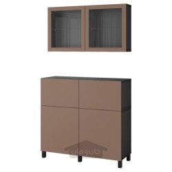ترکیب ذخیره سازی با درب/کشو ایکیا مدل IKEA BESTÅ رنگ مشکی-قهوه ای لاپویکن/استابارپ/شیشه شفاف خاکستری مایل به قهوه ای روشن