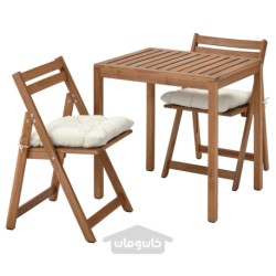 میز و 2 عدد صندلی تاشو، فضای باز ایکیا مدل IKEA NÄMMARÖ رنگ رنگ قهوه ای روشن نامارو/کوسن ها بژ