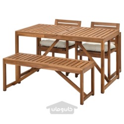 میز + 2 صندلی و نیمکت، فضای باز ایکیا مدل IKEA NÄMMARÖ رنگ رنگ قهوه ای روشن نامارو/کوسن ها بژ