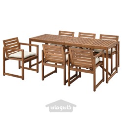 میز + 6 صندلی راحتی، در فضای باز ایکیا مدل IKEA NÄMMARÖ رنگ رنگ قهوه ای روشن نامارو/کوسن ها بژ