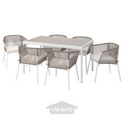 میز + 6 صندلی راحتی، در فضای باز ایکیا مدل IKEA SEGERÖN رنگ سفید سگرون/بژ/فروسون/بژ دووهولمن