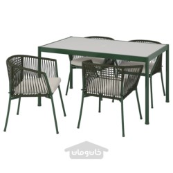 میز و 4 عدد صندلی با تکیه گاه ایکیا مدل IKEA SEGERÖN رنگ سبز تیره سگرون در فضای باز/فروسون/بژ دووهولمن