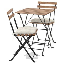 میز + 2 صندلی، فضای باز ایکیا مدل IKEA TÄRNÖ رنگ مشکی تارنو/رنگ قهوه ای روشن/کوسن ها بژ هستند