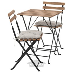 میز + 2 صندلی، فضای باز ایکیا مدل IKEA TÄRNÖ رنگ مشکی تارنو/رنگ قهوه ای روشن/کوسن ها خاکستری هستند