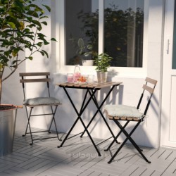 میز + 2 صندلی، فضای باز ایکیا مدل IKEA TÄRNÖ رنگ مشکی تارنو/رنگ قهوه ای روشن/کوسن ها خاکستری هستند