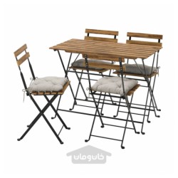 میز + 4 صندلی، فضای باز ایکیا مدل IKEA TÄRNÖ رنگ مشکی تارنو/رنگ قهوه ای روشن/کوسن ها خاکستری هستند