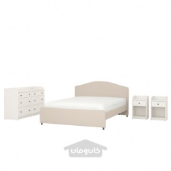 مبلمان اتاق خواب ست 4 عددی ایکیا مدل IKEA HAUGA رنگ لوفالت بژ/سفید