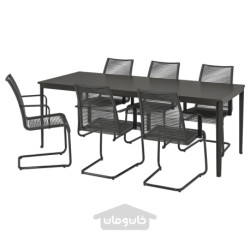 میز + 6 صندلی راحتی، در فضای باز ایکیا مدل IKEA TEGELÖN / VÄSMAN رنگ خاکستری تیره/مشکی/مشکی