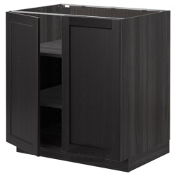 کابینت کف با قفسه/2 درب ایکیا مدل IKEA METOD رنگ جلوه چوب مشکی