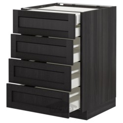 کابینت کف 4 جلو/2 کوتاه/3 متوسط کشو ایکیا مدل IKEA METOD رنگ جلوه چوب مشکی